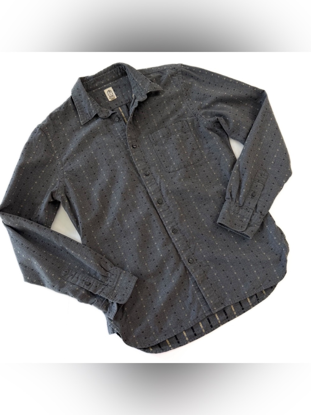 Hiroshi Kato Shirt Mens Medium Gray Flannel Embroidered Button Down - Picture 2 of 8